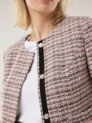 Rundhalsjacke Sommertweed Fuchsia/Schwarz