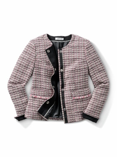 Rundhalsjacke Sommertweed Fuchsia/Schwarz