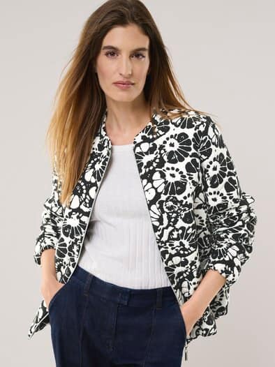 Blouson Blumenjacquard Schwarz/Weiß