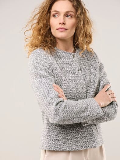 Rundhalsblazer mit Pailletten Antrazit