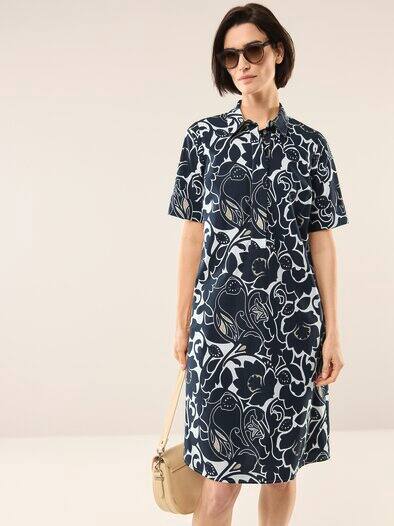 Hemdblusenkleid aus Baumwolle Schwarz/Weiß