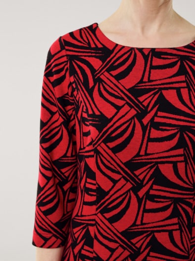 Softjersey-Jacquardkleid Rot/Schwarz