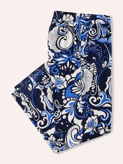 Kombihose aus Leinenmix AOP Blau