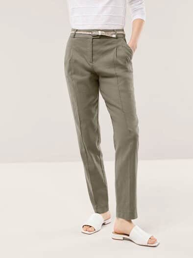 Bundfaltenhose aus Leinenmix Khaki