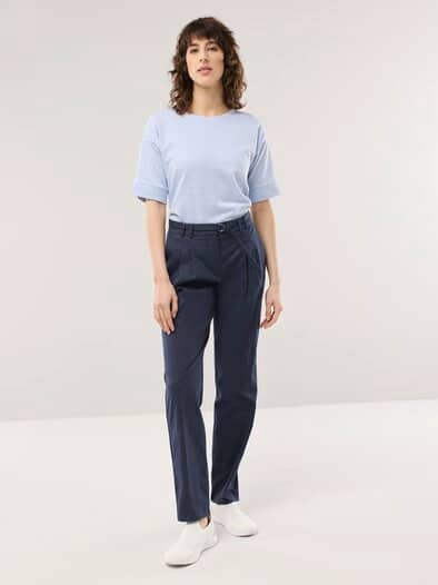 Bundfaltenhose aus Baumwollmix Nachtblau