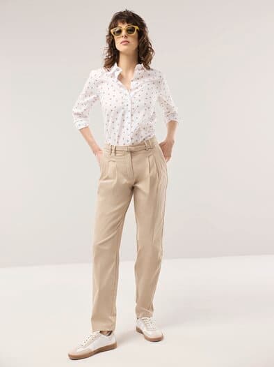 Bundfaltenhose aus Baumwollmix Sand