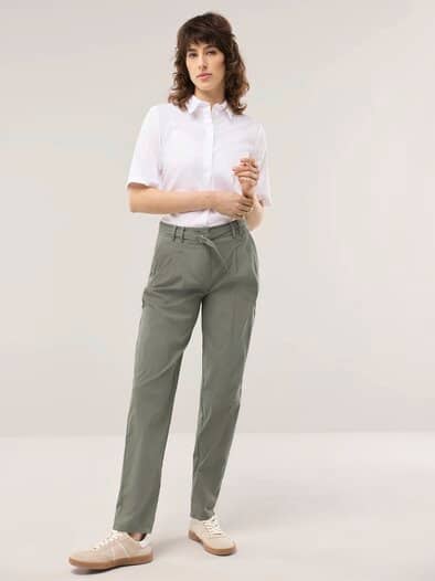 Bundfaltenhose aus Baumwollmix Khaki