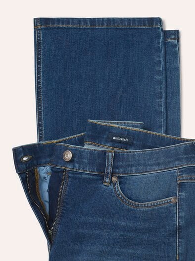 5 Pocket Jeans mit weitem Bein Blue Stoned