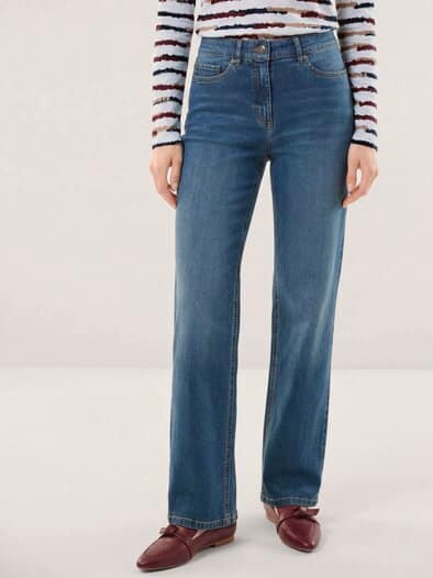 5 Pocket Jeans mit weitem Bein Blue Stoned