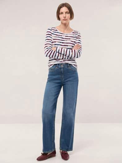 5 Pocket Jeans mit weitem Bein Blue Stoned
