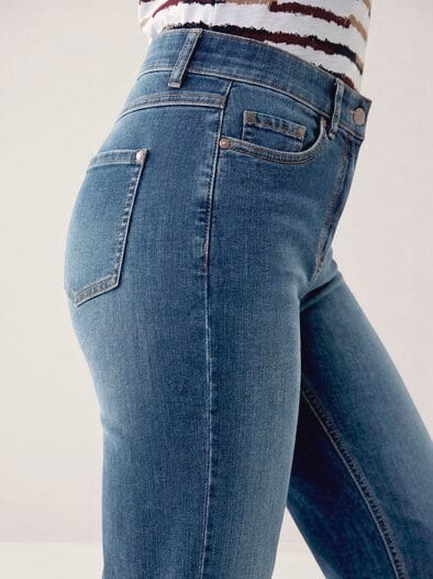 5 Pocket Jeans mit weitem Bein Blue Stoned