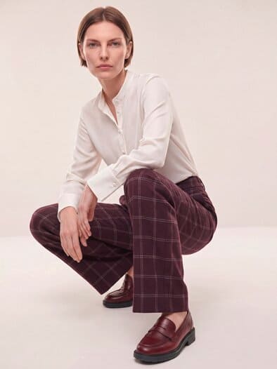 Marlene Hose aus Premium Flanell Karo Merlot