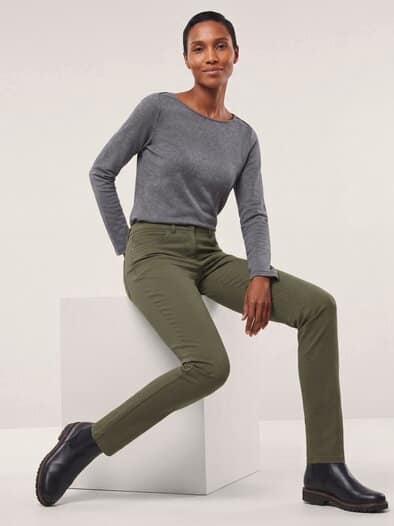 Extraglatt Baumwollhose Slim Fit Oliv