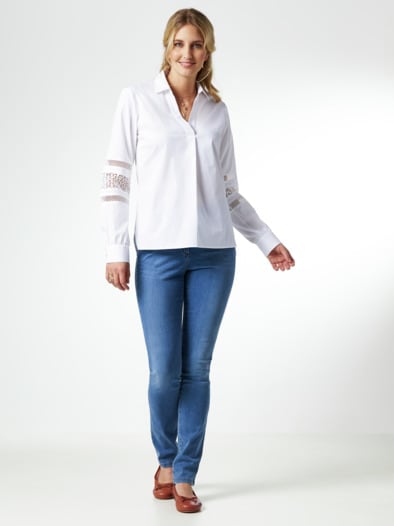 Bluse Mit Spitzenarmel Weiss Walbusch