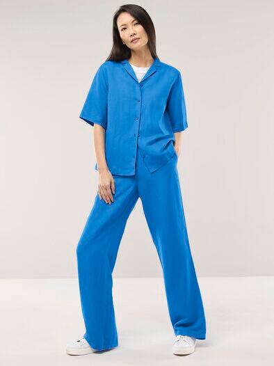 Reverskragen Bluse Leinenmix Königsblau