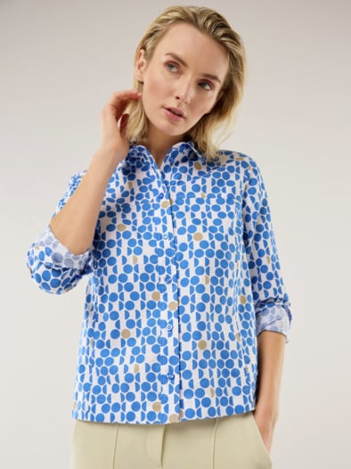 Boxy Bluse Klima Komfort Tupfen Atlantikblau