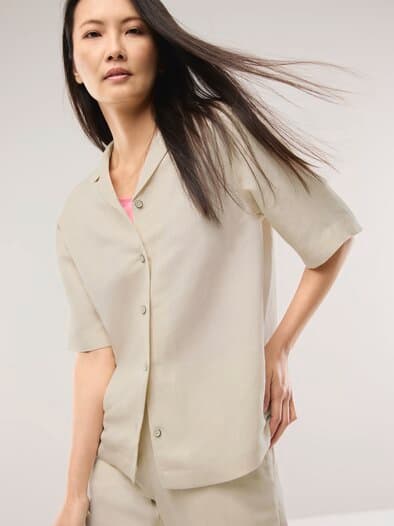 Reverskragen Bluse Leinenmix Natur