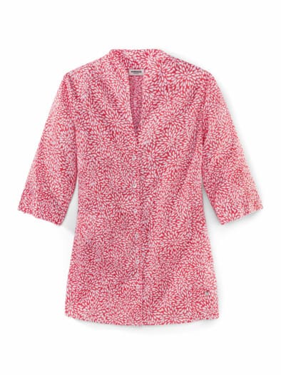 Extraglatt-Bluse Kelchkragen Minimal Koralle