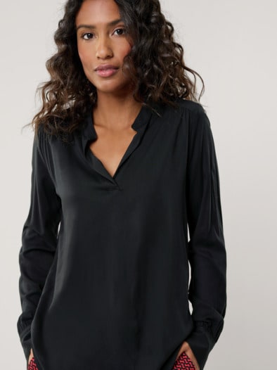 Easy Care Viskose Bluse Uni Schwarz