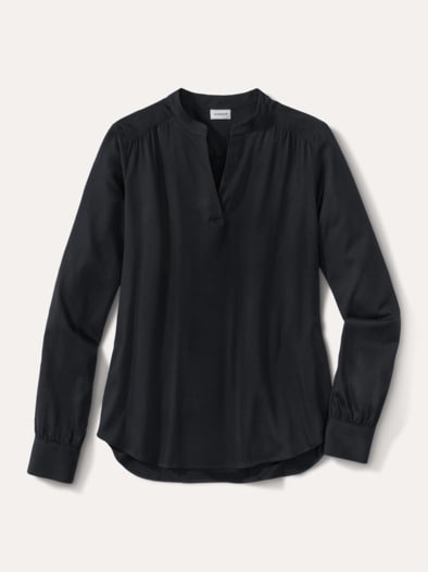 Easy Care Viskose Bluse Uni Schwarz