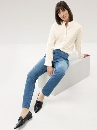 Easy Care Crincle Bluse Offwhite