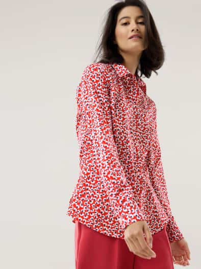 Extraglatt Baumwoll-Bluse Blume Rot