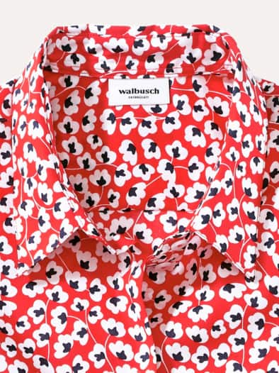Extraglatt Baumwoll-Bluse Blume Rot