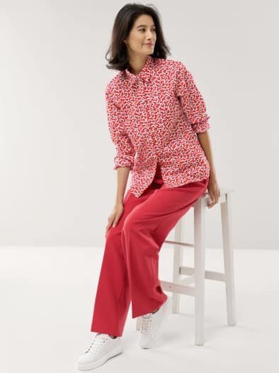 Extraglatt Baumwoll-Bluse Blume Rot