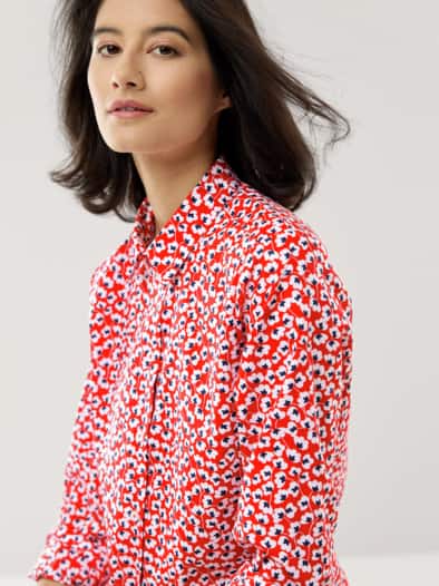 Extraglatt Baumwoll-Bluse Blume Rot