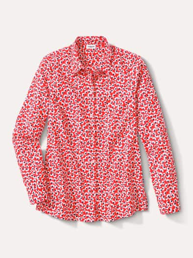 Extraglatt Baumwoll-Bluse Blume Rot