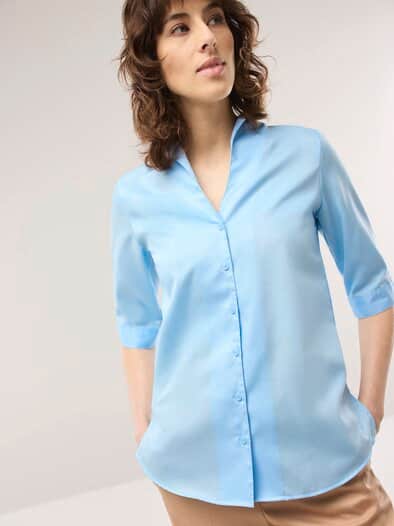 Extraglatt-Bluse Kelchkragen Skyblue