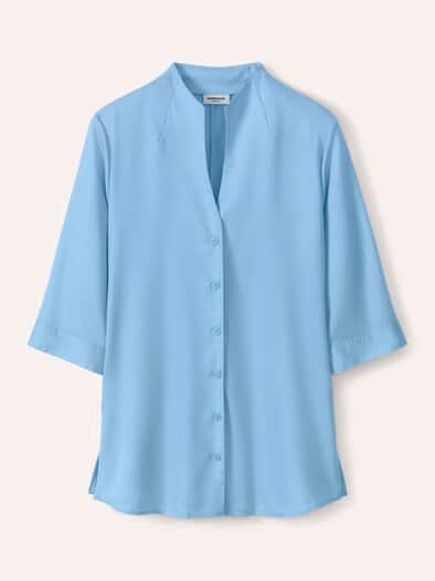 Extraglatt-Bluse Kelchkragen Skyblue