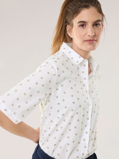 Extraglatt-Hemdbluse Everyday 2.0 Blumendruck Wei