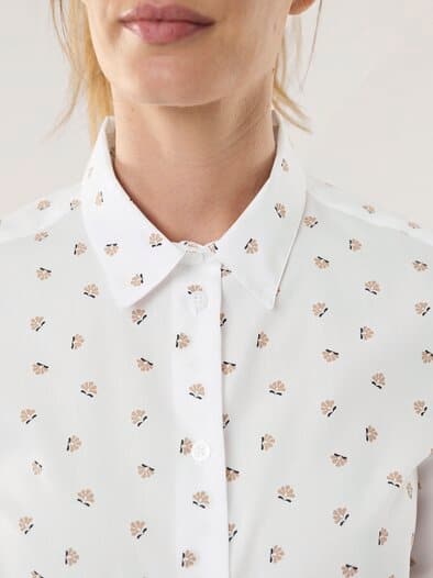 Extraglatt-Hemdbluse Everyday 2.0 Blumendruck Wei