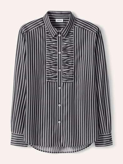 Hemdbluse mit Falteneinsatz Streifen Marine