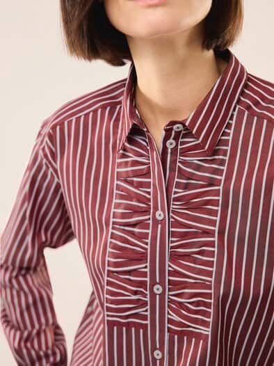 Hemdbluse mit Falteneinsatz Streifen Chianti