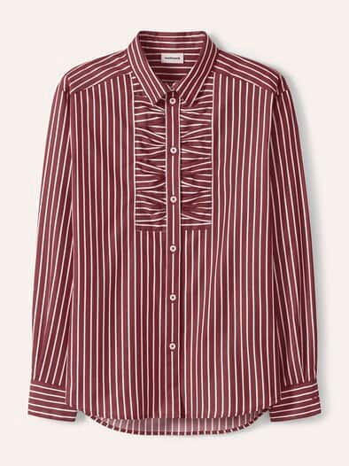 Hemdbluse mit Falteneinsatz Streifen Chianti