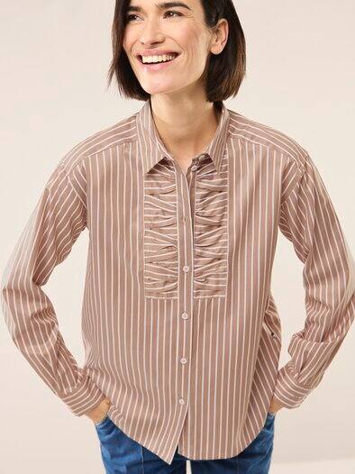 Hemdbluse mit Falteneinsatz Streifen Praline