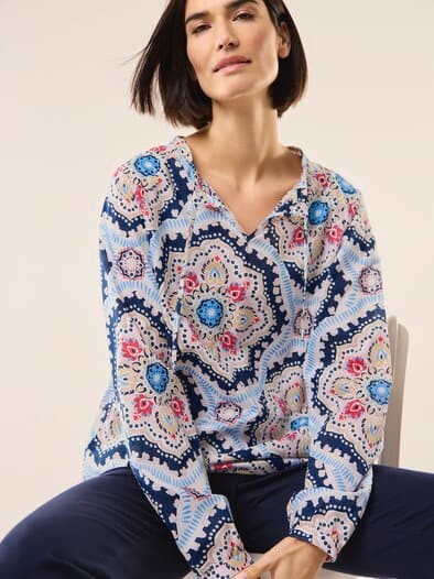 Bluse aus Baumwoll-Voile Altrosa Marine