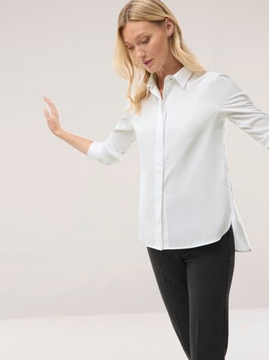 Baumwollbluse mit langer Manschette Weiß