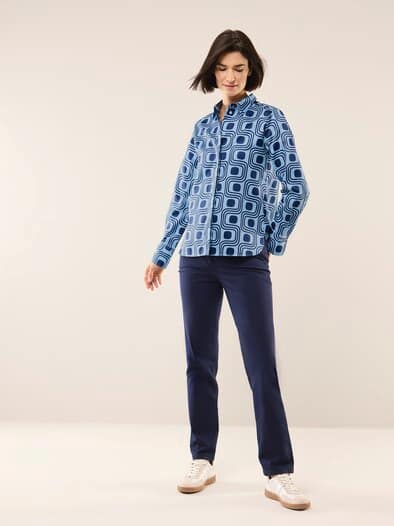 Baumwollbluse mit langer Manschette Grafik Skyblue