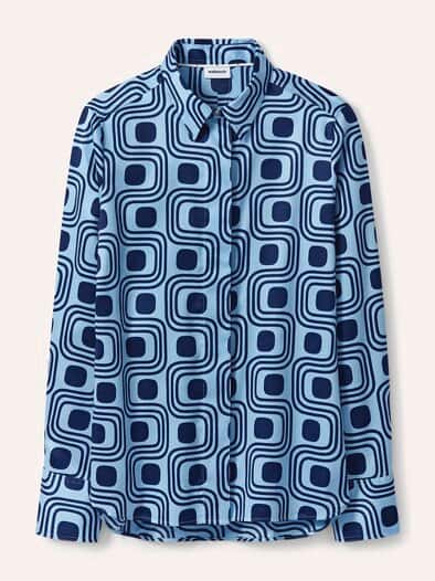 Baumwollbluse mit langer Manschette Grafik Skyblue