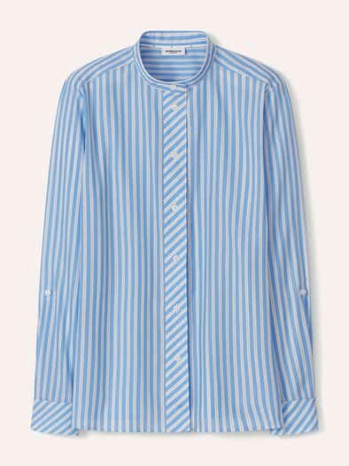 Extraglatt Stehkragen Bluse Meerblau gestreift