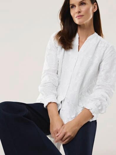 Bluse mit Blütenstickerei Weiß