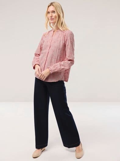 Bluse mit Blütenstickerei Altrosa