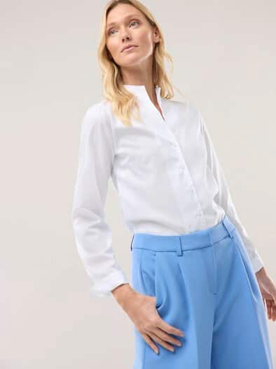 Extraglatt-Bluse Kelchkragen Weiß