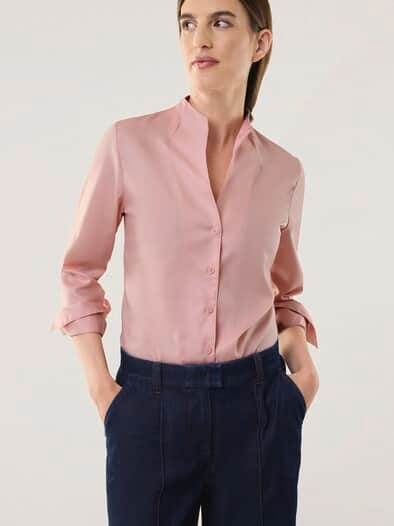Extraglatt-Bluse Kelchkragen Altrosa