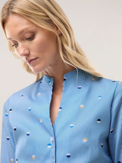 Extraglatt-Bluse Kelchkragen Tupfen Königsblau