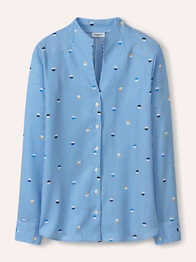 Extraglatt-Bluse Kelchkragen Tupfen Königsblau