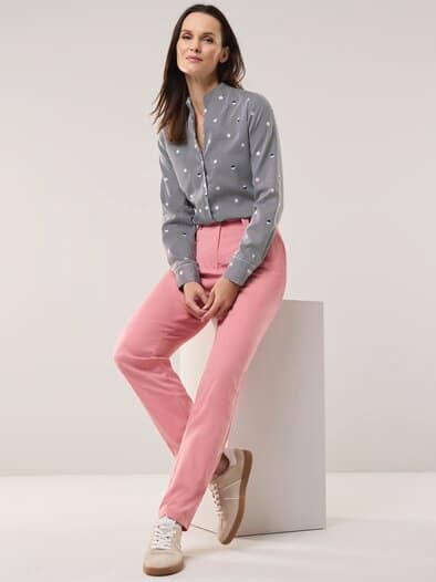 Extraglatt-Bluse Kelchkragen Tupfen Schwarz